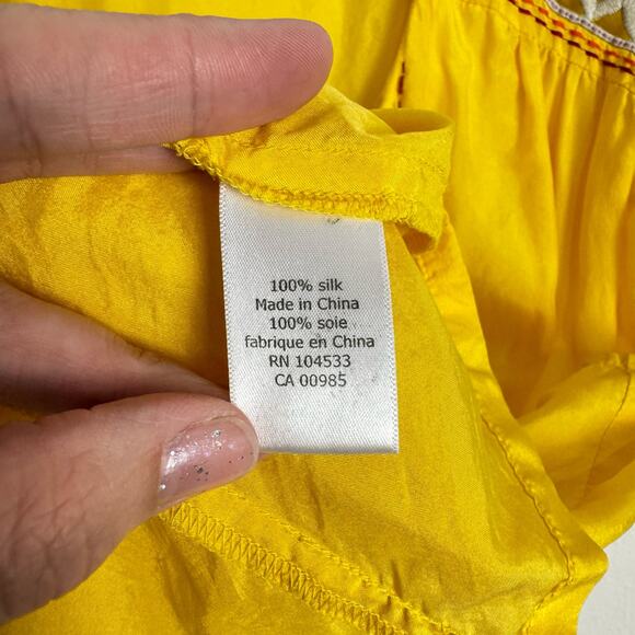 Nanette Lepore | Size 6 Bright Yellow Silk Embroidered Beaded Embellished Blouse - Picture 11 of 12